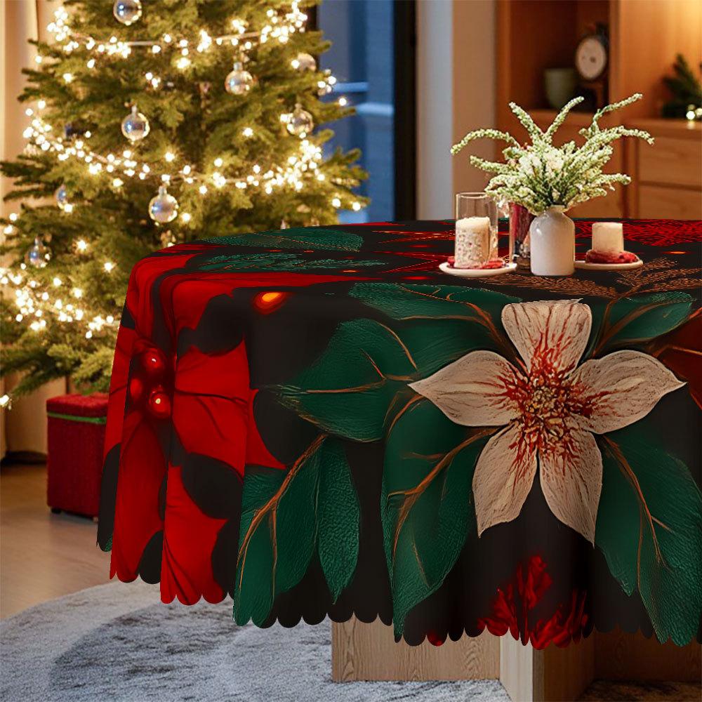 Christmas Grid Tablecloth Christmas Tablecloth Red Polyester Waterproof Christmas Table Tablecloth Light Luxury Round Coffee Table Cloth