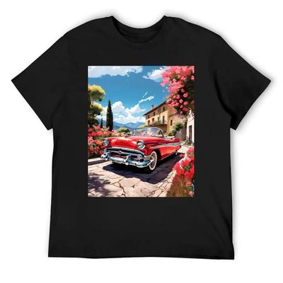 T-shirt cabriolet classique entouré de fleurs hauts d'été chemises amples cadeaux drôles t-shirts graphiques pour hommes hip hop