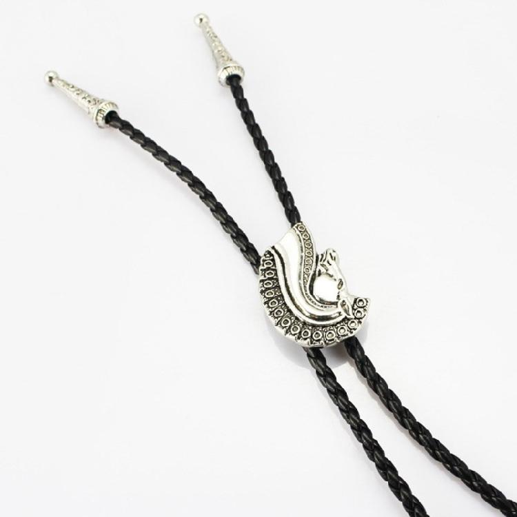 Elegant Black Bolo Tie with Horse Head Pendant Cowboy Necktie Western Tie