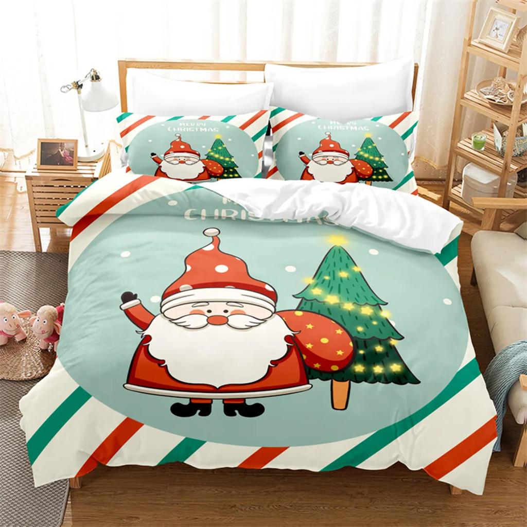Cartoon Christmas Santa Claus Send Gifts Duvet Cover Digital Printing Christmas Tree Fashion Duvet Cover For Children Boys Girls