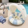 Aufblasbarer Schwimmring Baby mit abnehmbarem Verdeck, Gestreifter Pool Schwimmring Sitz Schwimmgriff, Sonnenschutz Schwimmen für Kleinkinder Kleinkind