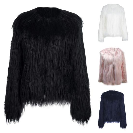 Women's Faux Fur Jacket Warm Plush Round Neck Coat Autumn Winter Long Sleeve Solid Color Furry Coat for Casual Street Wear Shopping