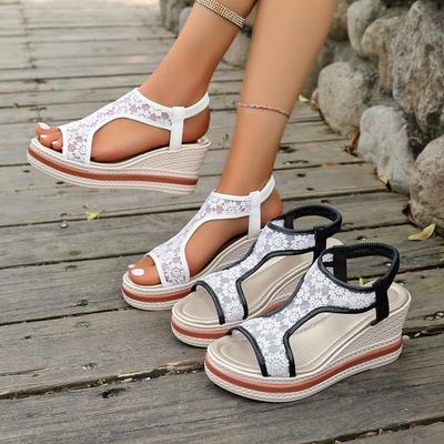 Damensandalen Neue Plateau-Keilabsatz-Offene-Zehenpartie Schuhe Damen Netz Stilvolle Offene Zehenpartie High Heels Sandalen Slides Damen Sandalias De Mujer