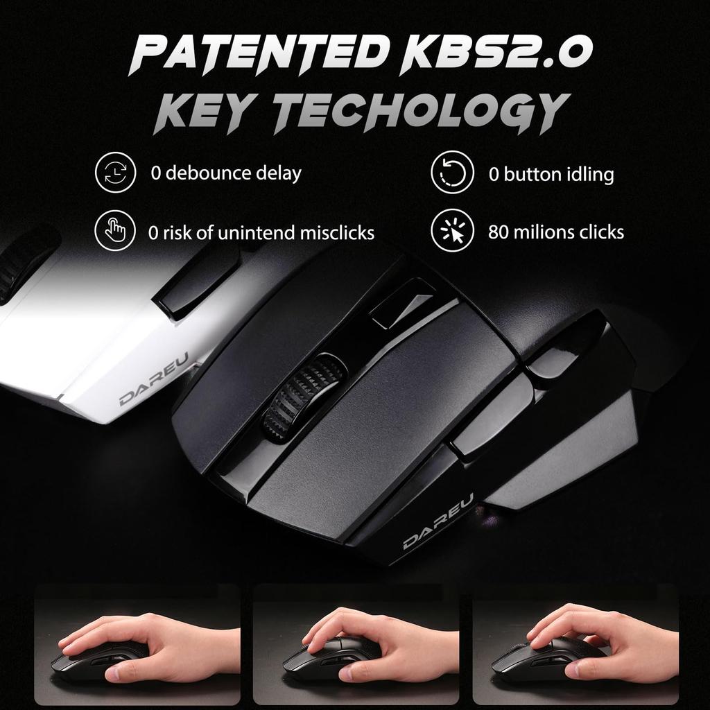 DAREU Gaming Mouse Wireless A955 RGB Wireless USB Connectable with Charging Stand 12000DPI Programmable Ergonomics Up To 120 Hours Continuous Use Year