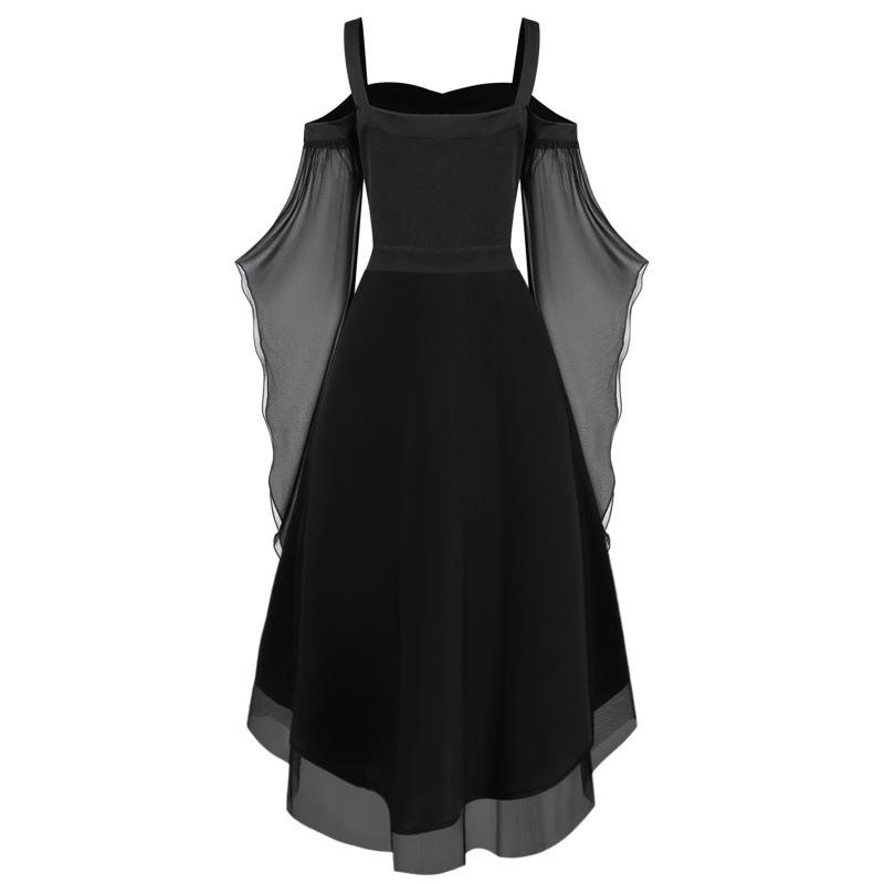 Gothic-Style Halloween Witch Dress with Swing Sleeves & Irregular Splicing