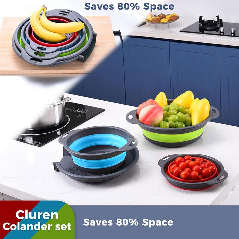 3/4PCS Foldable Collapsible Colander Set Drain Basket with Self-Draining Base Vegetables Fruit Washing Basket Kitchen Drainer