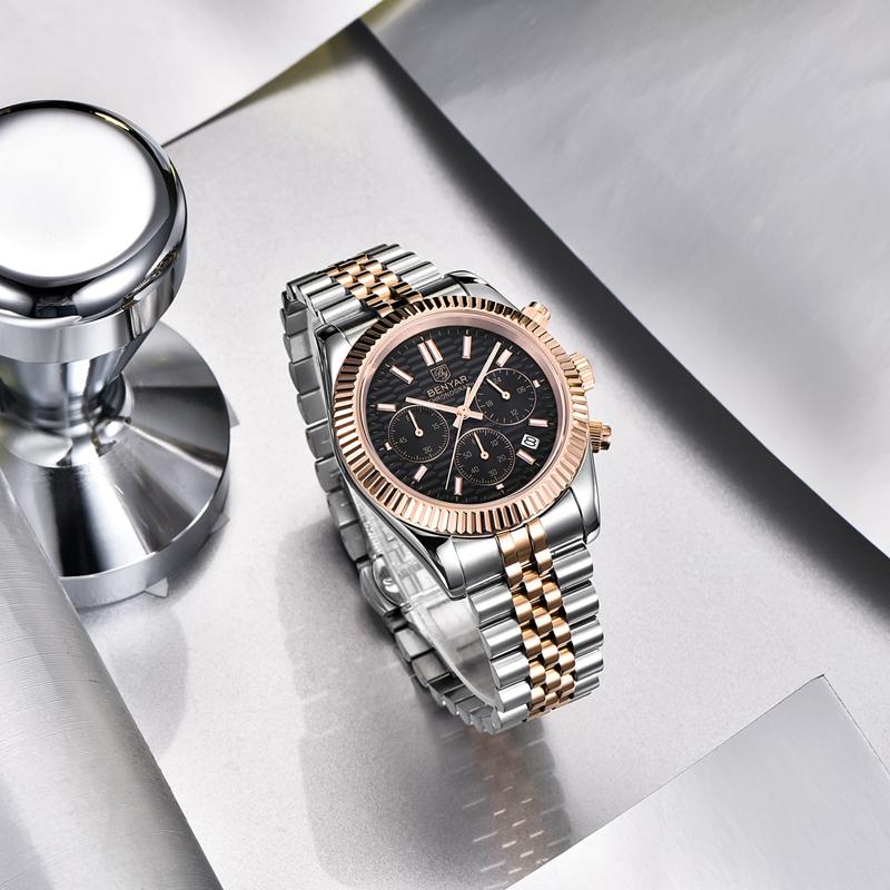 BENYAR Mens Watches Top Brand Luxury Stainless Steel Waterproof Quartz Watch Men Fashion Casual Sport