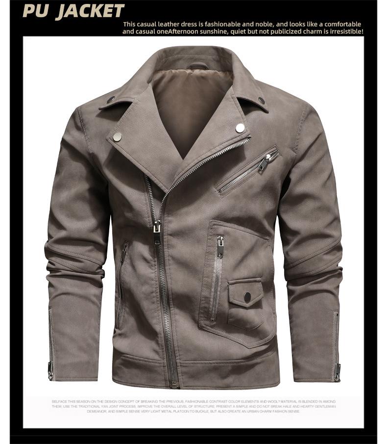 Modna Męska Skórzana Kurtka Motocyklowa w Dużym Rozmiarze z Wieloma Zamkami i Dużym Klapą