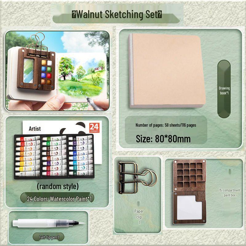 Children's Portable Watercolor Paint Set In Walnut Box