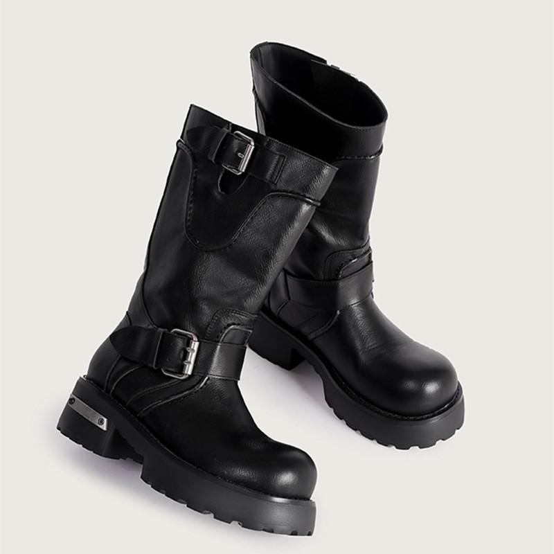 

Мода Уличный Стиль Мода Лакированная Кожа Женские Мотоциклетные Сапоги Осень Зима Платформа Толстый Высокий каблук Панк До середины икры Рыцарские Ботильоны 40 чёрный