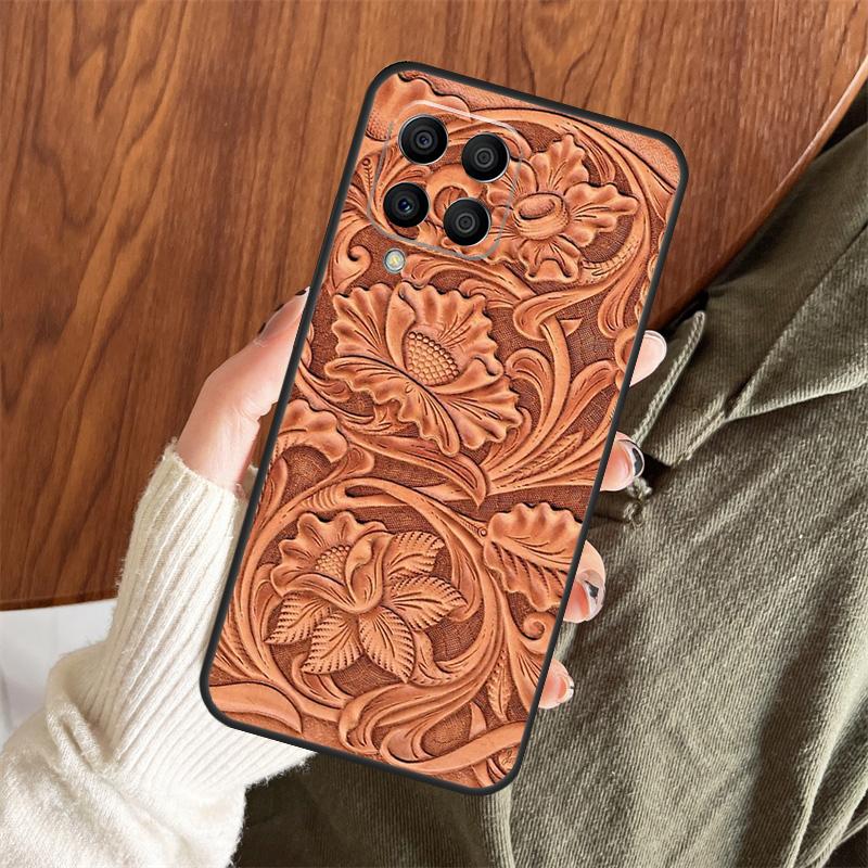Brown Hand Tooled Western Case For Samsung Galaxy M06 M16 M36 M56 M33 M15 M55 M31 M13 M12 M14 M53 M32 M52 M35 M34 M54