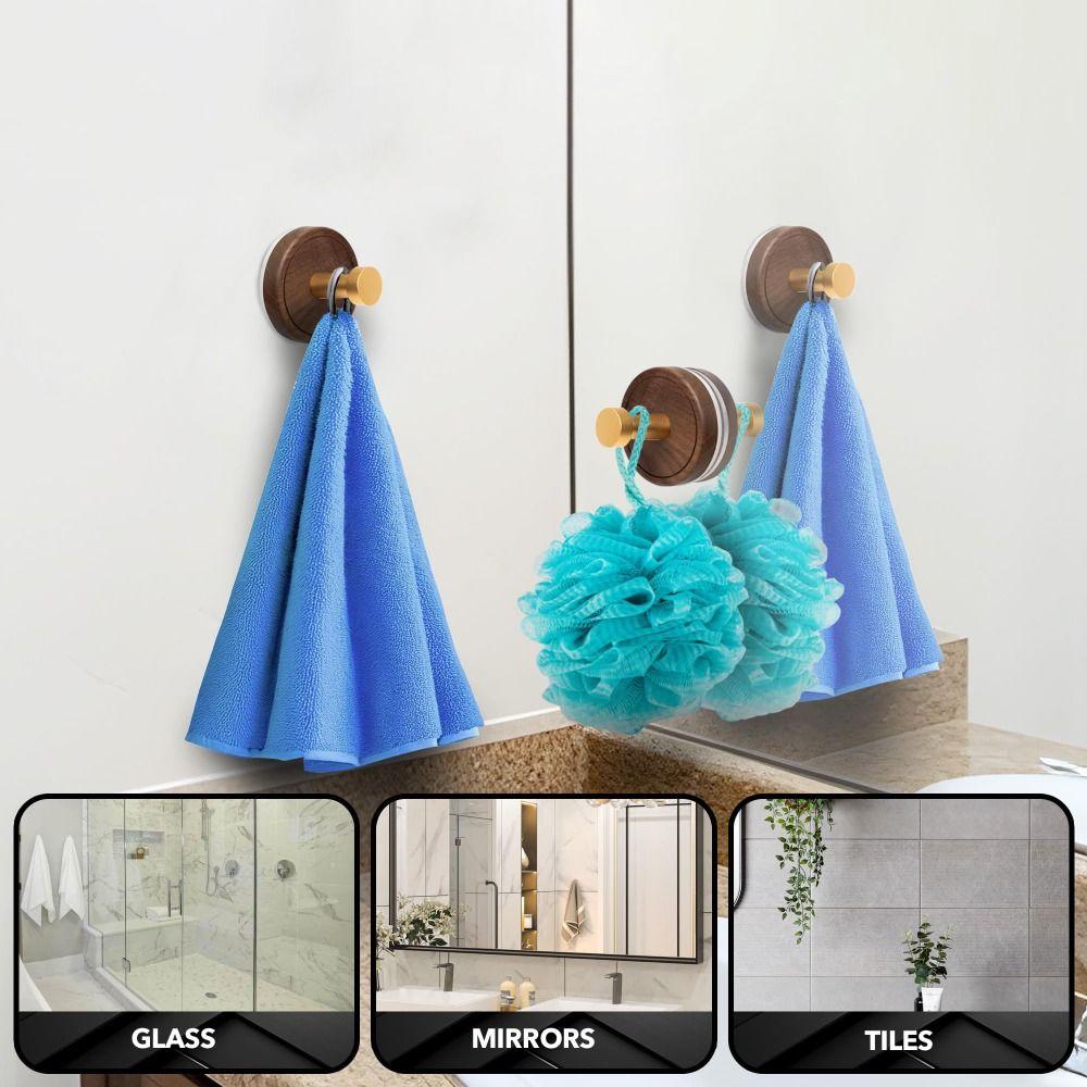 Solid Wood Wall Mount Hook No Drilling Wood Hook Space Saving Suction Cup Hook  Bathroom Storage