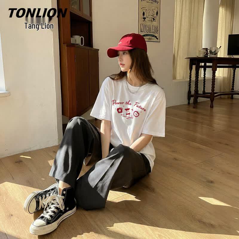 

TonLion Women s Pure Cotton Loose Fit T-Shirt M
