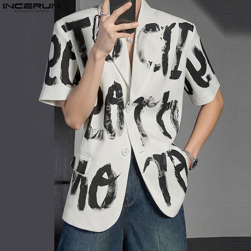 

INCERUN Summer Mens Shrot Sleeve Print Casual Loose Tops Shirts S чорний