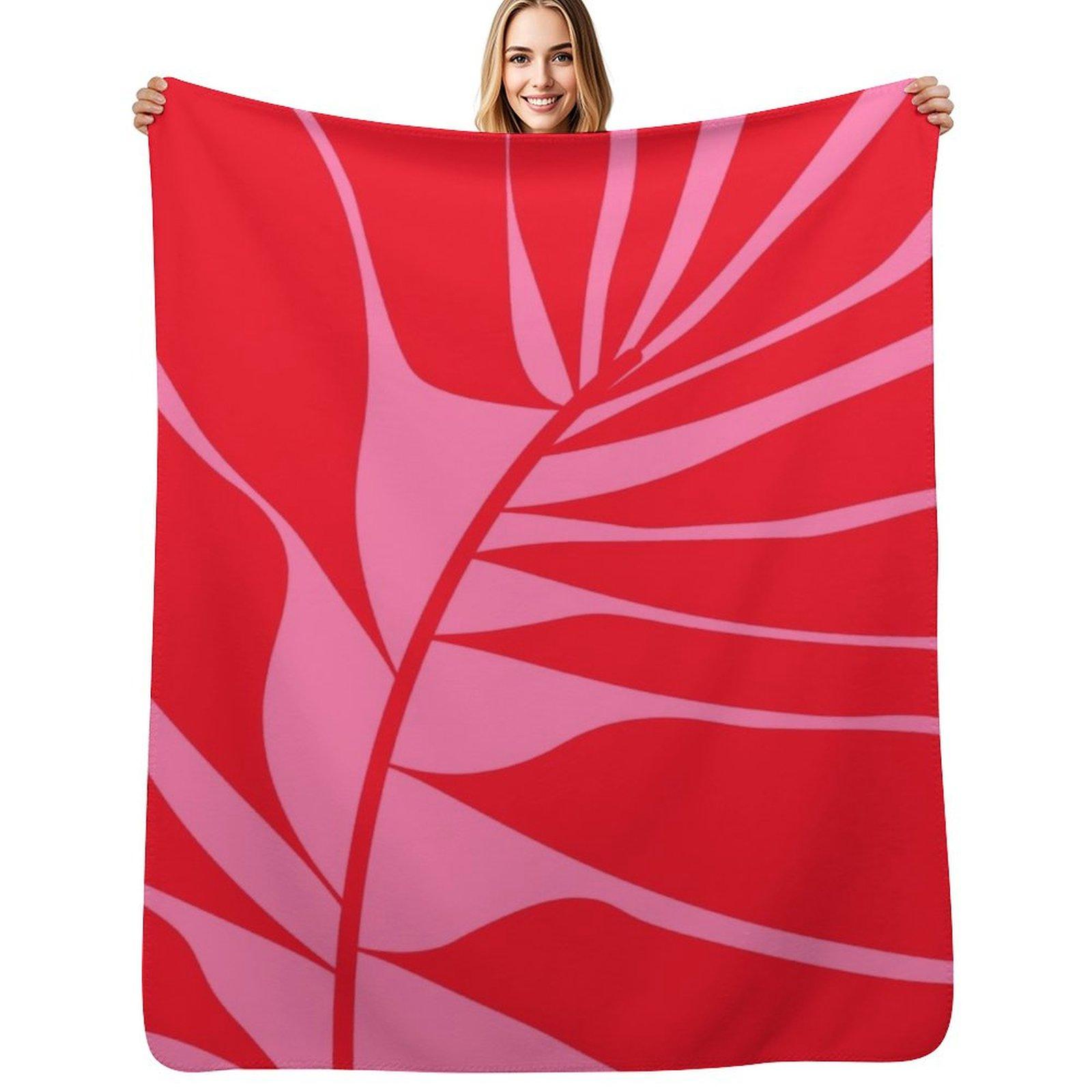Pink and Red Leaf Throw Blanket Stylish Couch Blanket for Home Living Room Size: 75*100cm, Weight: 230 GSM
