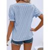 Spring and Summer New Style V-neck T-shirt Puff Sleeves Jacquard Women's Casual Loose Short-sleeved Women's Clothing
