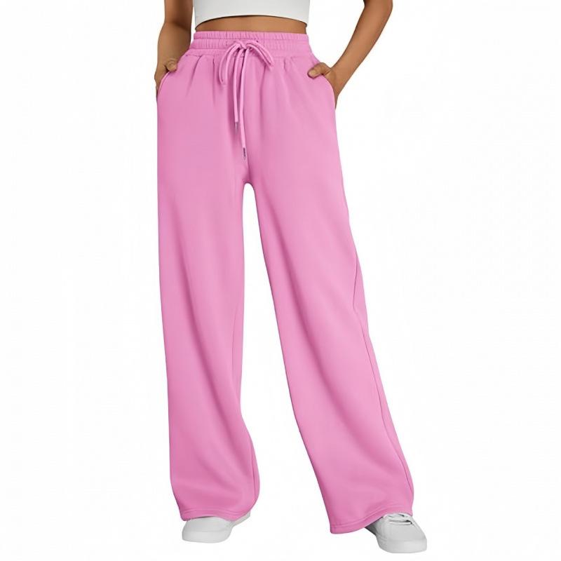 Women's Spring Wide-leg Sports Pants, with Pockets, Casual Drawstring Pants, Suitable for Pairing with Casual Wear