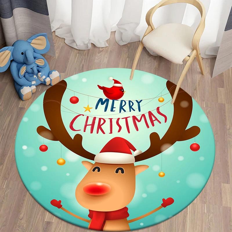 Christmas Decoration Kawaii Printed Round Carpet Home Bedroom Children's Living Room Floor Mat   Anti Slip