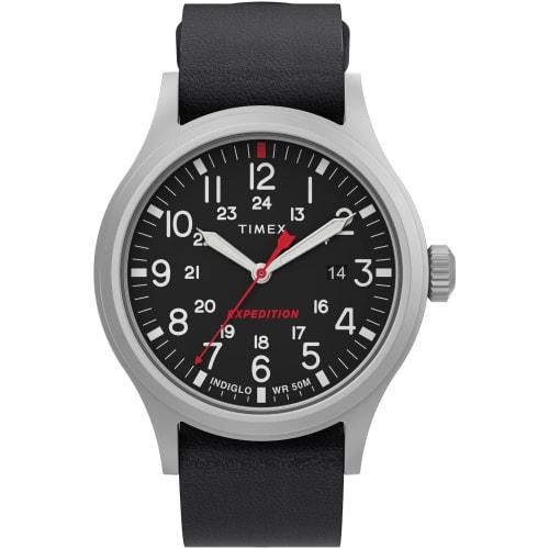 

Timex 40mm Expedition Leather Strap Watch, Silver/Black/Black. One Size, 40mm Expedition Leather Strap Watch.