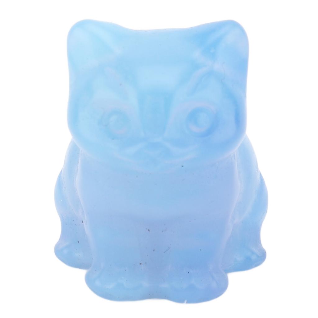 Cat Figurine Crystal Stone Carved Statue Cute Ornament for Home and Office Desk Decoration