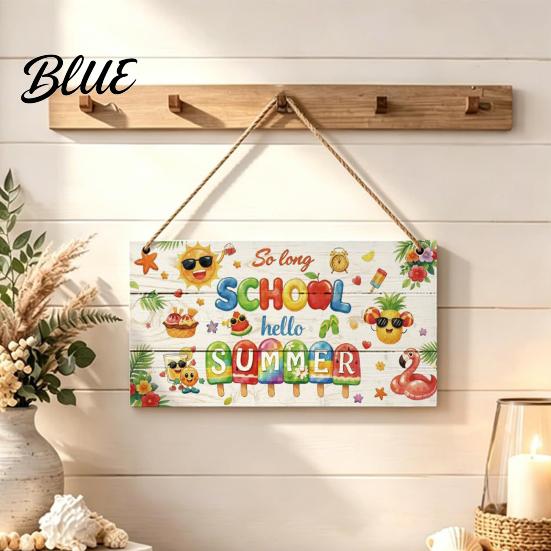 Wooden Door Plaque Summer Hanging Sign, Beach Theme Welcome Sign Front Decor with Decorative Rope, Colorful Hanger for Seasonal Farmhouse House