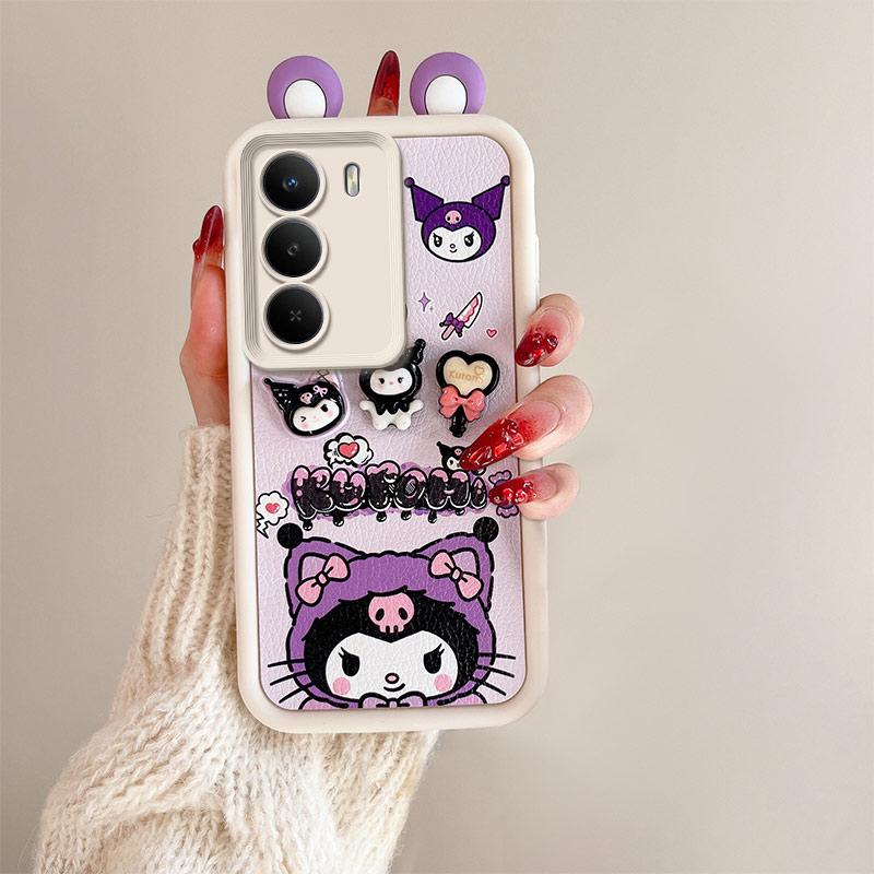 KEYSION Cute Ear 3D Cartoon Case for Realme C71 with Bracelet Soft Silicone Shockproof Phone Back Cover for OPPO Realme C71