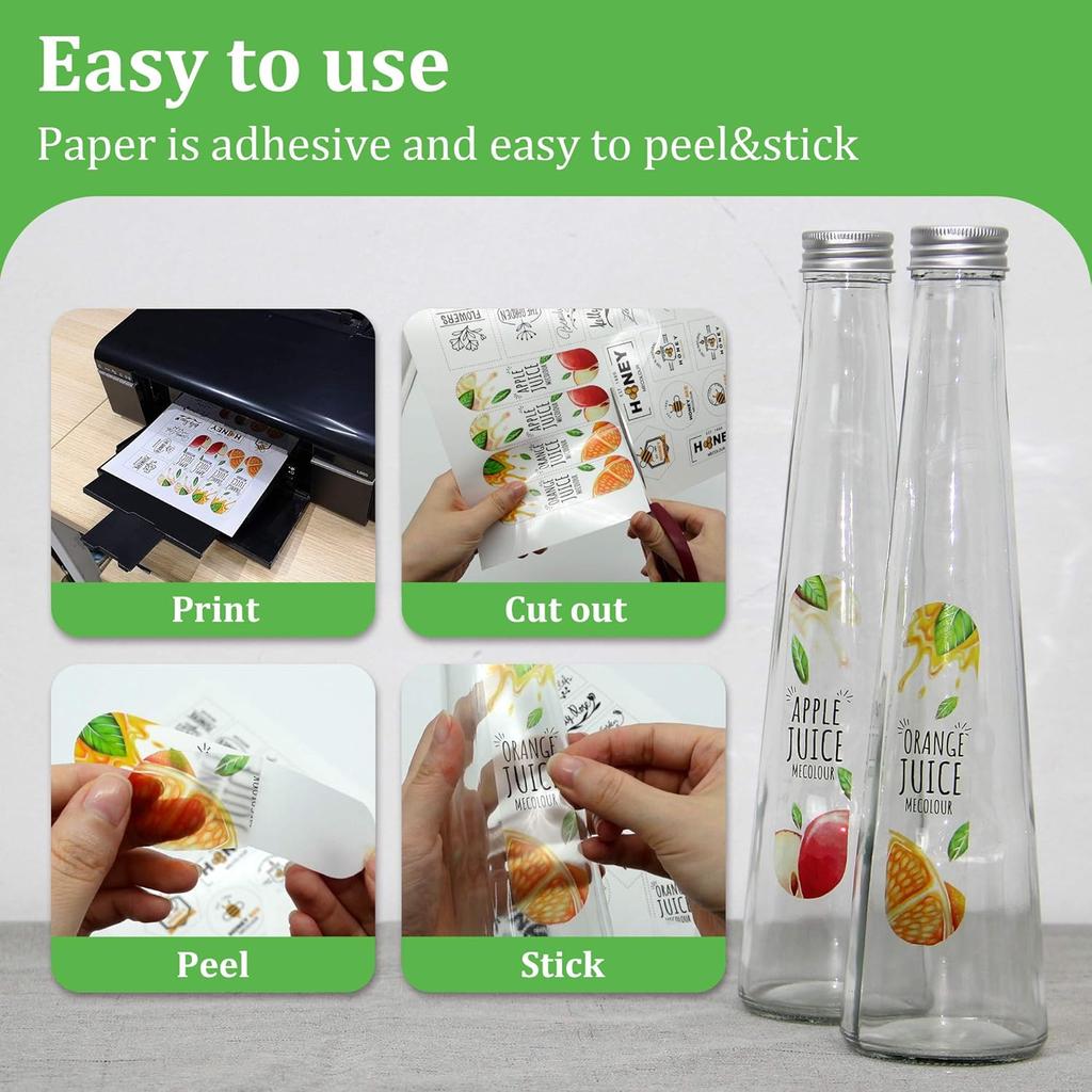 MECOLOUR Clear Sticker Paper for Inkjet Printer -95% Transparent 8.5x11 Inch Vivid Colors, Tear Resistant -20 Sheets