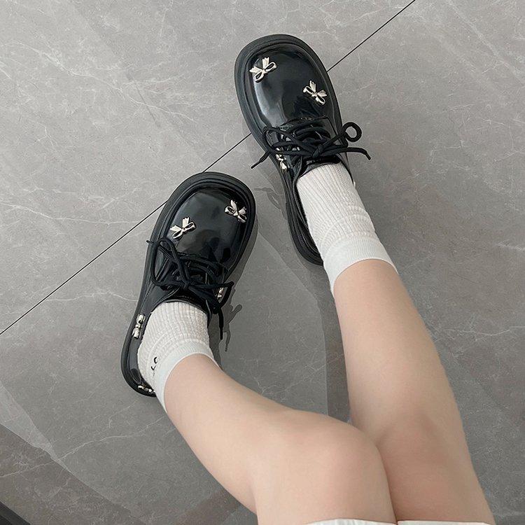 British Style Thick Bottom Heightening Shoes Female Spring and Fall Deep Mouth Single Shoes Lace-up Mary Jane High Heels