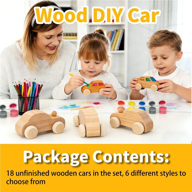 M-Modern-18 Pack DIY Wood Car Unfinished Wooden Cars To Paint Wooden Craft Cars For Home Activities Craft Projects Family D