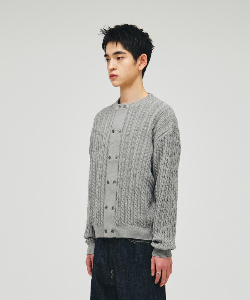 ECORR Cotton Cable Two-Button Cardigan_Gray