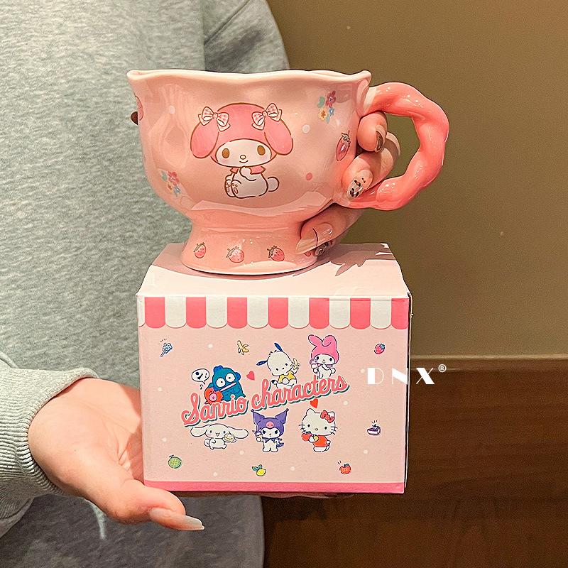 Sanrio tall mug ceramic water cup household drinking water office cup high value cute coffee cup woman