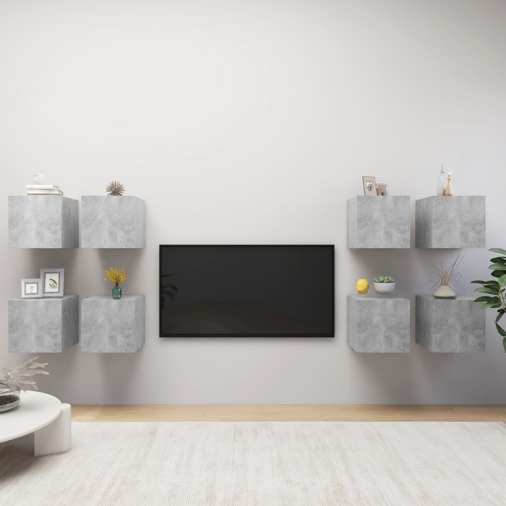 TV Wall Cabinets 8 pcs Concrete Gray 30.5 x 30 x 30 cm