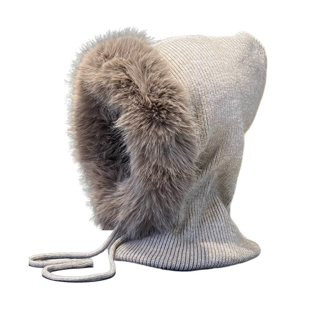 

Versatile Balaclava Hat Imitation Mink Wool Drawstring Design Knitted Hat Knitted Texture Warm Pullover Hat хакі