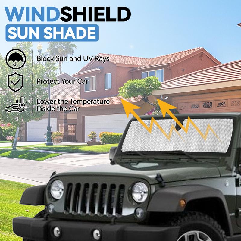 For Jeep Wrangler JK-JKU-TJ Sun Visor Windshield Sun Shade Cover UV Heat Protector Fit 1996-2000 2001 To 2018 2/4 Door Models