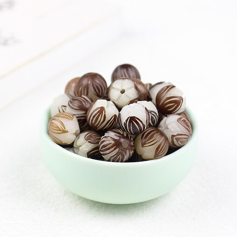 Bodhi Root Seed Carved Lotus 14MM Loose Beads for DIY Buddhist Bracelet Accessories