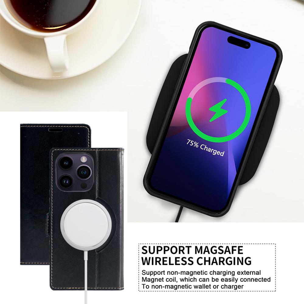 For iPhone 15 Pro Case Compatible with MagSafe Wallet Stand Leather Flip Phone Cover