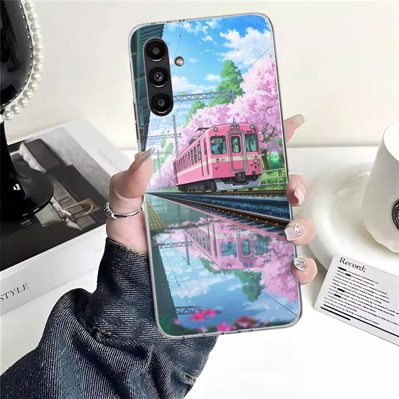 Retro Japanese Sakura Train Phone Case For Samsung Galaxy A13 A14 A15 A16 A17 A53 A54 A55 A56 A57 A33 A34 A35 A36 A37 A23 A24 A2