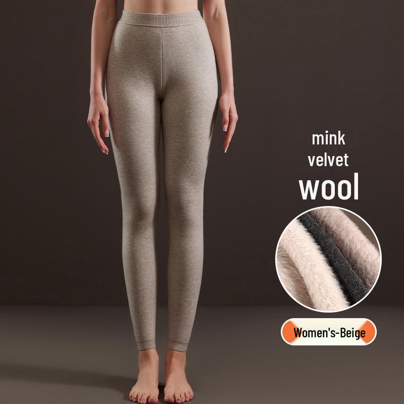 Men's Wool Fleece-Lined Warm Pants & Women's Faux Mink Cashmere Leggings: Winter High-Waisted Knitwear.