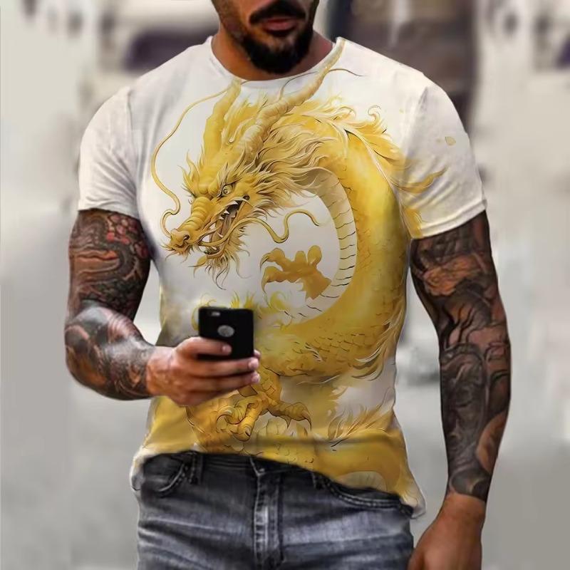 

Мужская футболка Мода Золотой Дракон 3D Принт Футболка Животный Узор Короткий рукав Уличная одежда Летняя Повседневная Мужские Топы 6XL