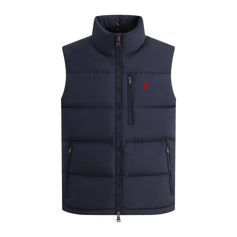 Men's Stand Collar Duck Down Vest with Small Logo - Thick, Warm, Solid Color for Autumn/Winter