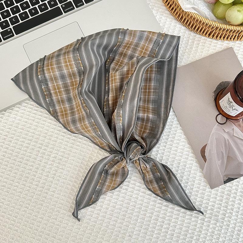 Triangular Small Scarf Scarf Women's New Literary Plaid High-end Neck Protection Headscarf Waist Silk Scarf Tie Headband