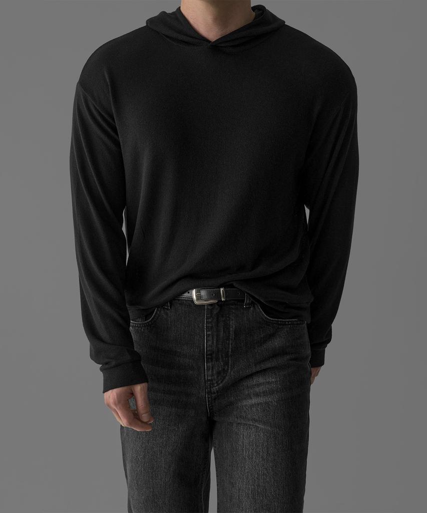 Light Wool Layering Crop Hoodie [Black]