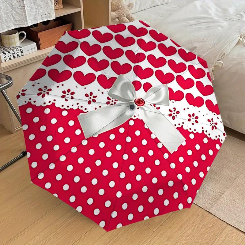 

1pc Heart Print Bow Pattern Automatic Folding Umbrella, Casual Outdoor Accessory, Birthday Festival Gift yy251126106