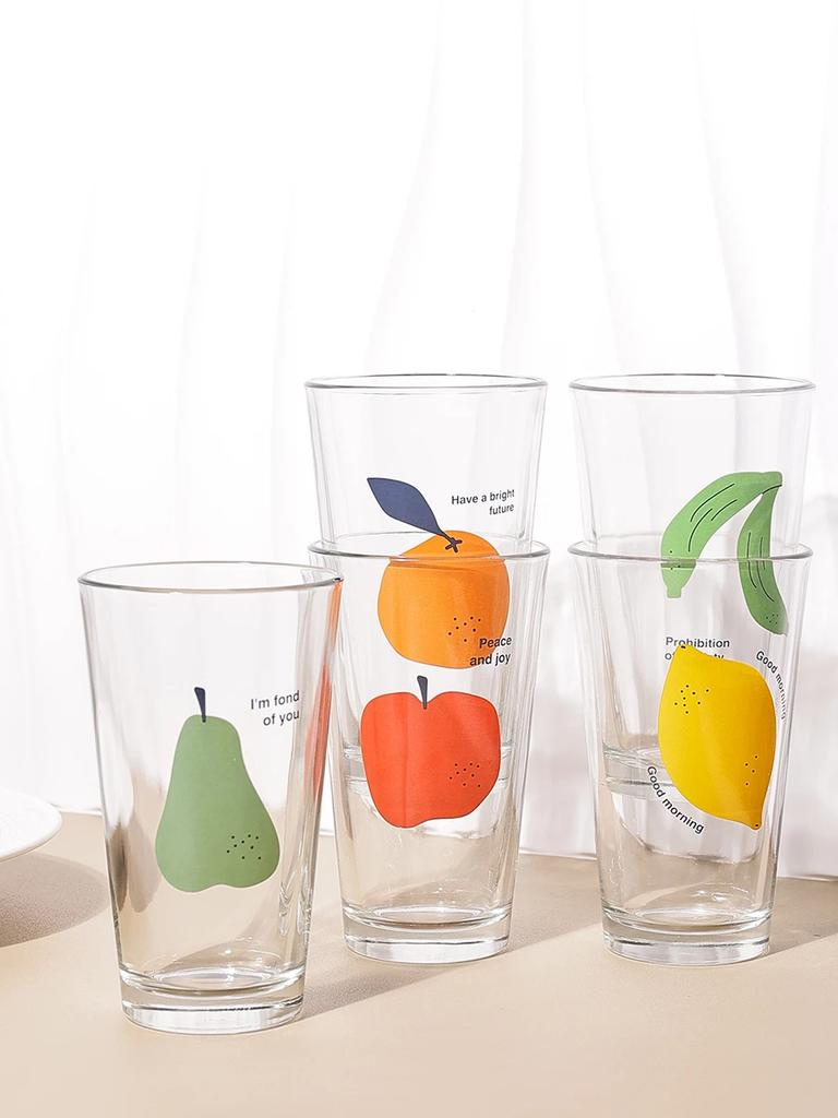Cute Fruit Glass for Home, Small, Fresh, Transparent, Thickening Drinking Cup, Milk, Coffee, Juice Drink Glass, Commercial Round
