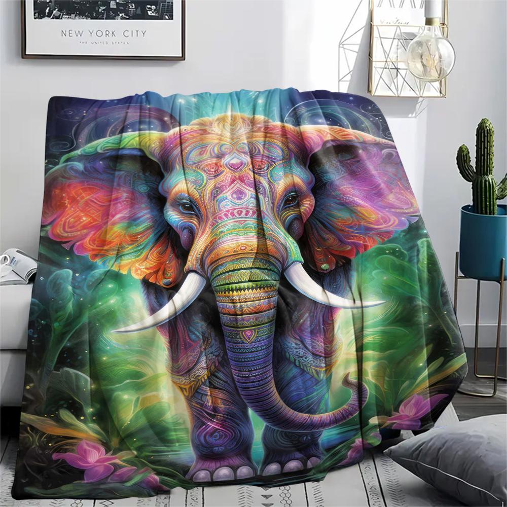 1Pc Abstract Elephant Print Flannel Blanket, High quality Comfortable for All Seasons, Home Decor, Warmth and Comfort, Perfect for Gifts