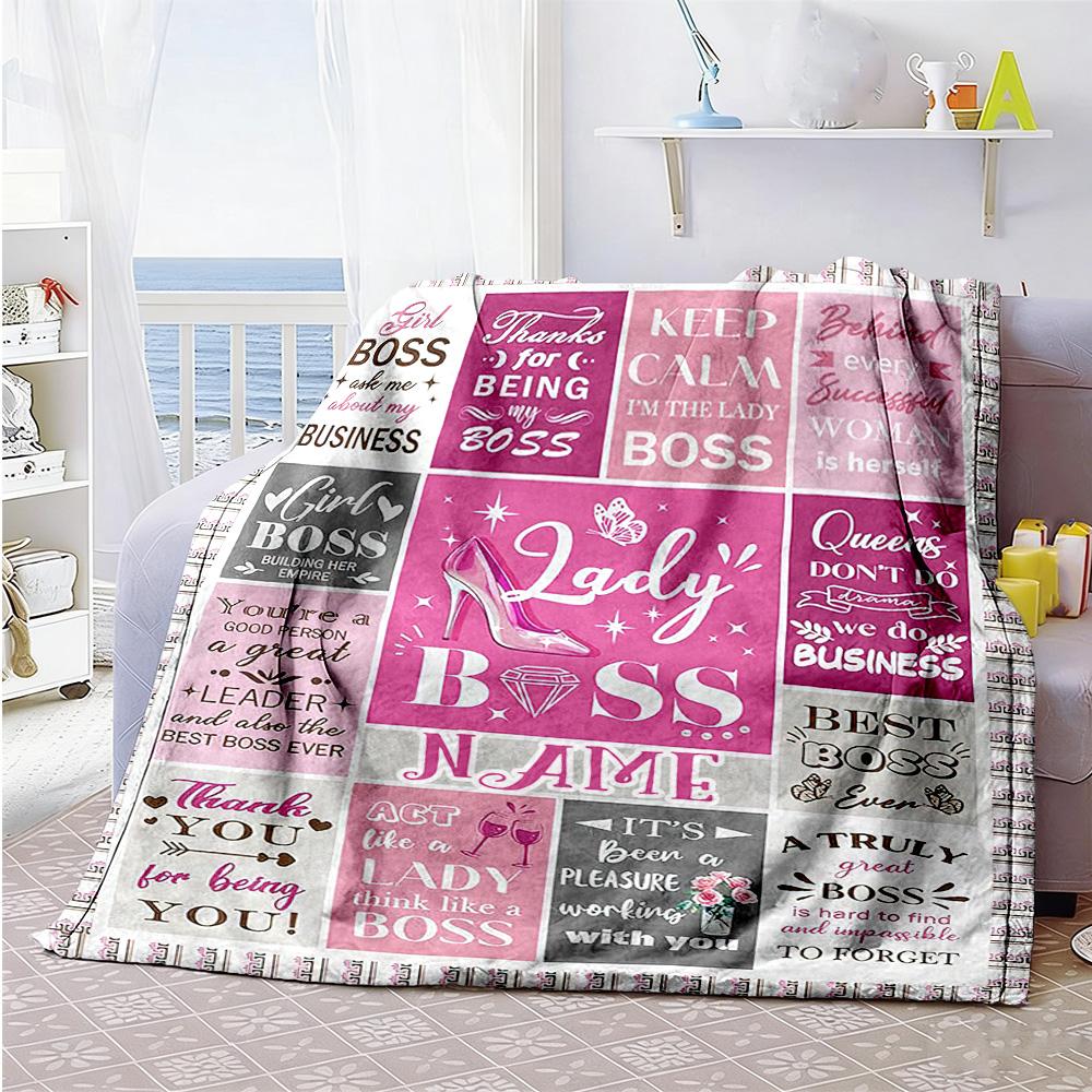 Female Boss Customize Text Blanket Gift Personalized Blanket Soft Warm Cozy Suitable for Nap Sofa Bed Couch All-Season Use