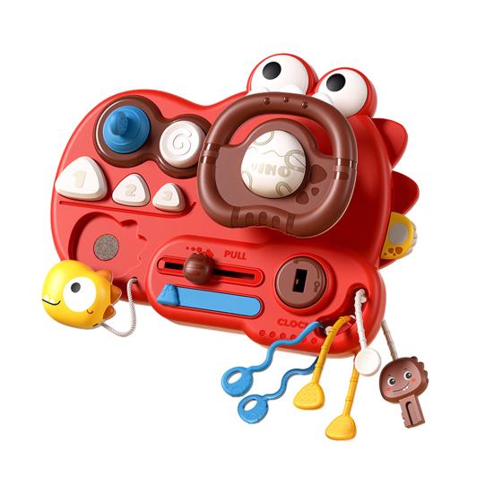 

Мультяшный динозавр, игрушечный руль, мелкая моторика, интерактивная бизи-доска для малышей, мальчиков и девочек, образовательная симуляция, вождение, игрушечный руль красный