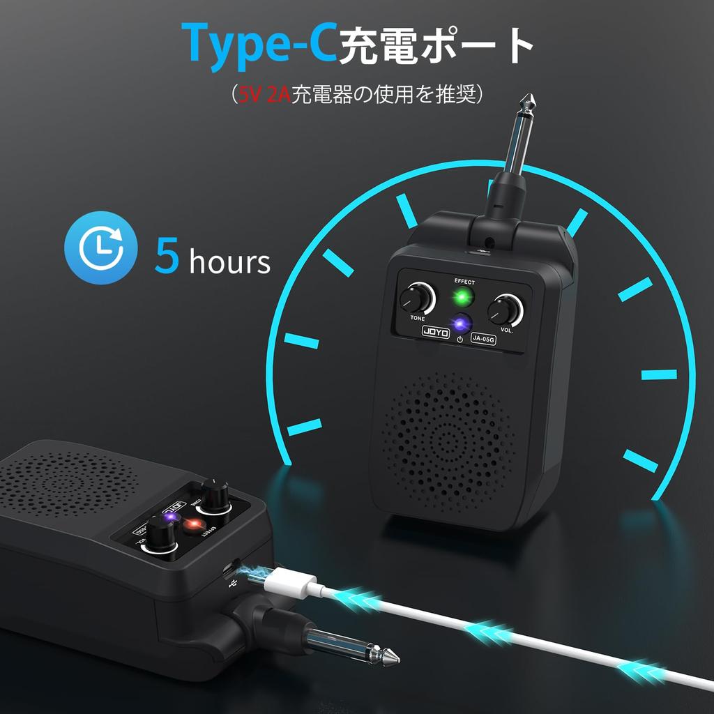 JOYO 5W Electric Guitar Compact Mini Guitar Amplifier with and 4 Effects for and Reverb Amplifier, Bluetooth, Rechargeable, 6.35mm Plug, Built-in