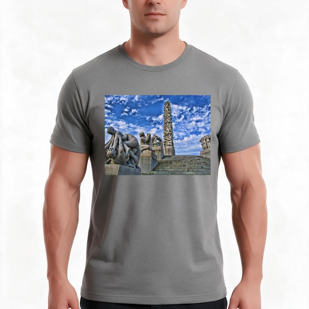 Vigeland Sculpture Park Oslo Norway Tshirt Summer Casual Cotton Tee Oversized Streetwear Tops Vintage Graphic Print