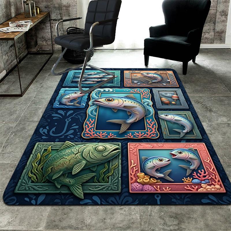 Ocean Fish Art Pattern Rug Floor Mat for Living Room or Bedroom Soft and Comfortable Carpet a Gift for Birthday and Holiday.